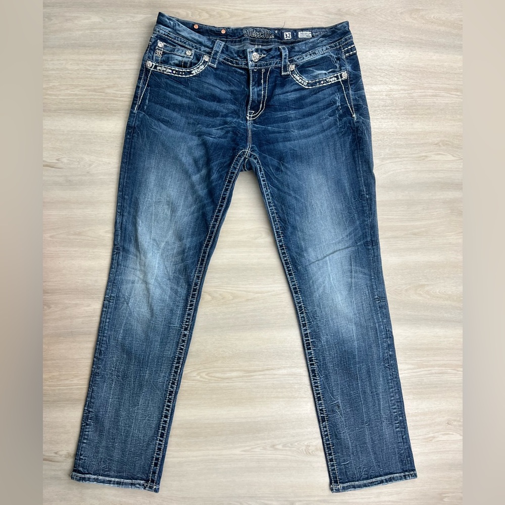 Miss Me Jeans Size 32 Easy Skinny Embellished Rhinestone Bling JE8016ES2R